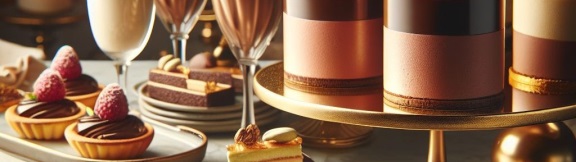 A high-end dessert showcase for a restaurant franchise landing page. The image should feature an ele